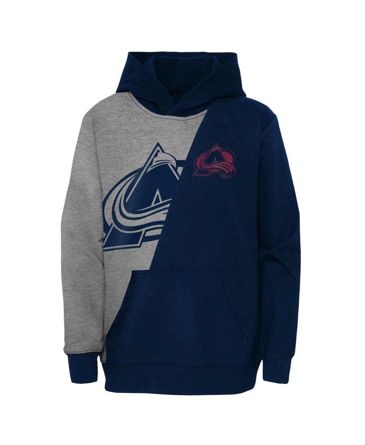 Shop Outerstuff Big Boys And Girls Heather Gray, Navy Colorado Avalanche Unrivaled Pullover Hoodie In Heather Gray,navy