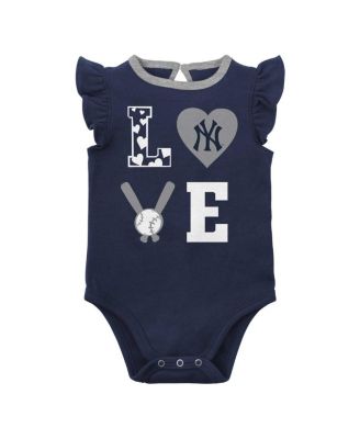 Newborn and Infant Boys and Girls Navy, Heather Gray New York Yankees Three-Piece Love of Baseball Bib, Bodysuit and Booties Set