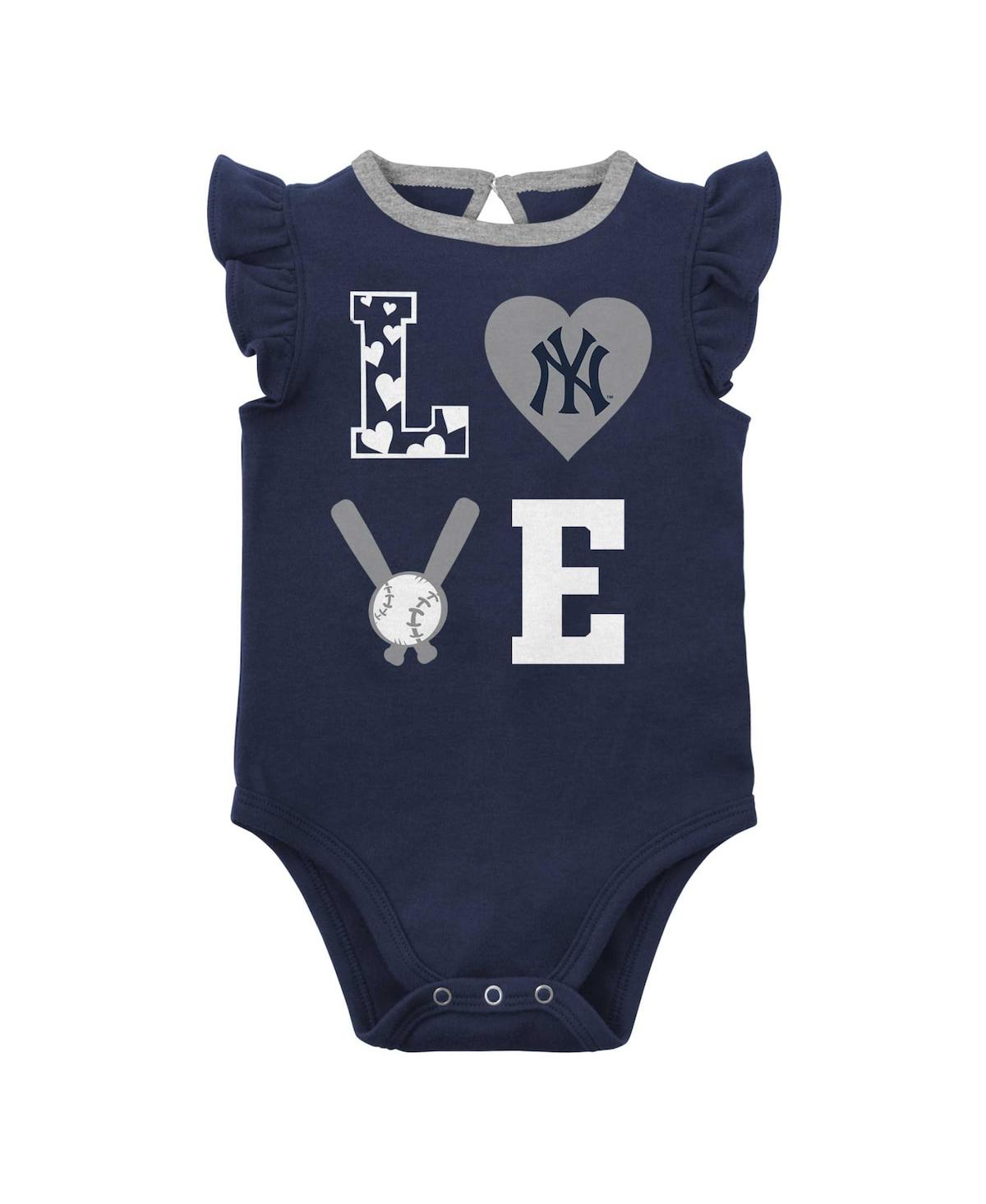 Shop Outerstuff Newborn And Infant Boys And Girls Navy, Heather Gray New York Yankees Three-piece Love Of Baseball B In Navy,heather Gray
