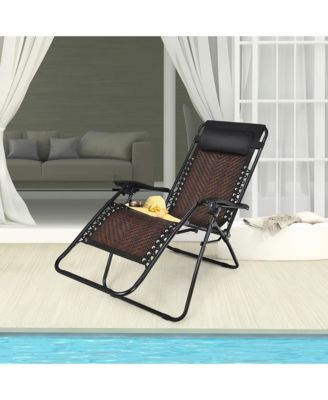 Patio Rattan Zero Gravity Lounge Chair Folding Recliner