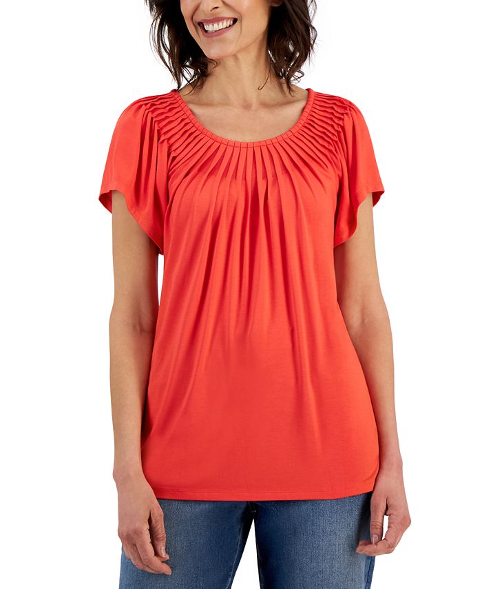 Style & Co Women's Pleated-Neck Short-Sleeve Top, Created for Macy's ...