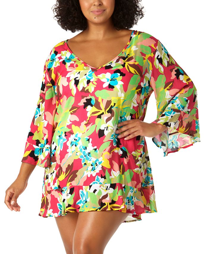 Anne Cole Plus Size Flounce VNeck Tunic Swim CoverUp Macy's