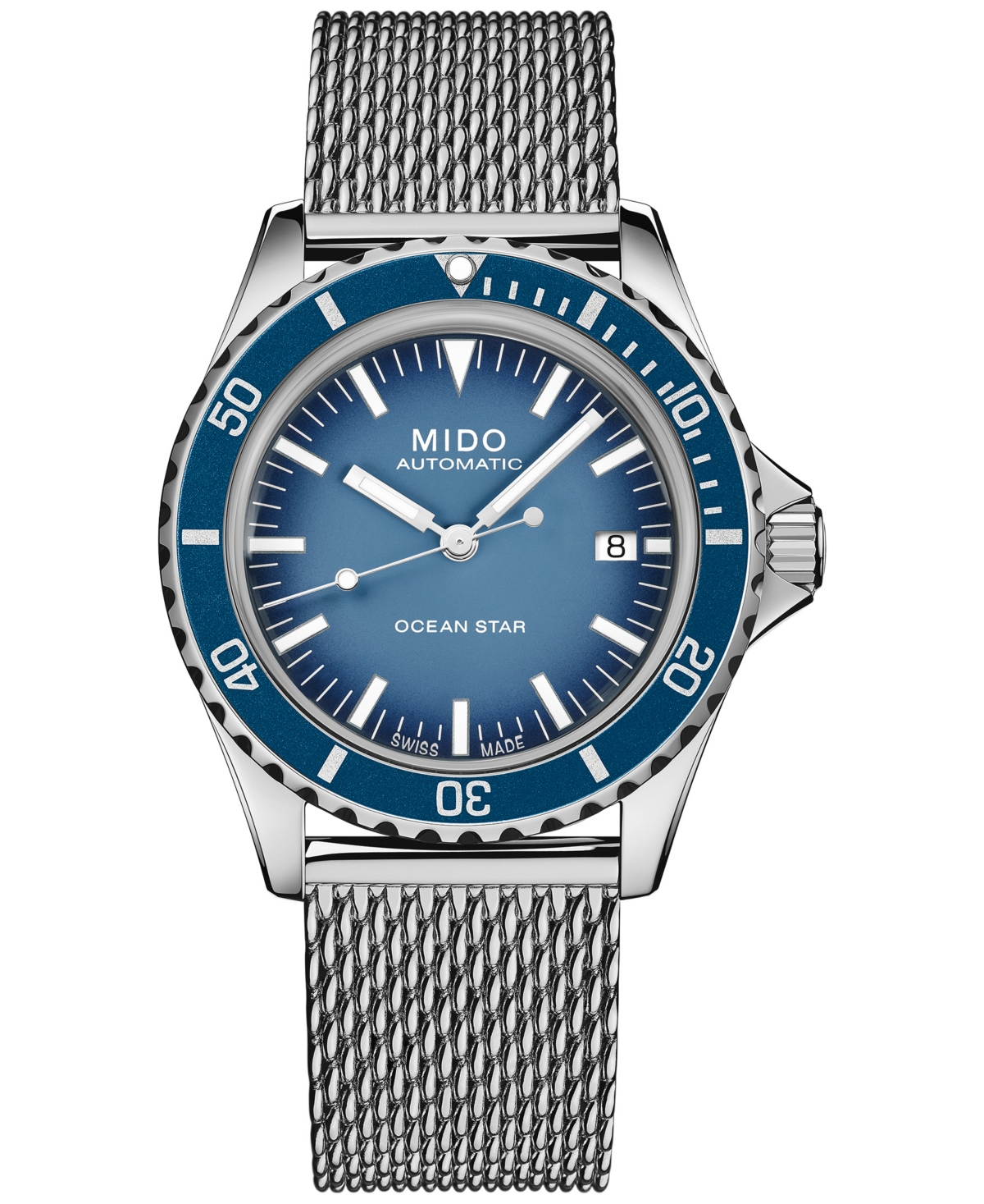 Mido Unisex Swiss Automatic Ocean Star Tribute Stainless Steel Mesh Bracelet Watch 41mm In Blue