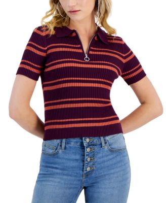 Hooked Up by IOT - Juniors' Stripe-Print Ribbed Polo Sweater