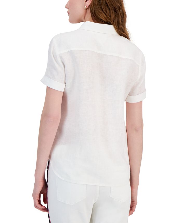 Tommy Hilfiger Women's Linen Pocket Logo Camp Shirt - Macy's