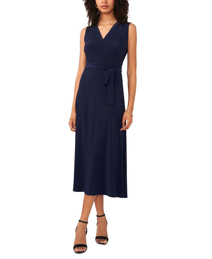 sleeveless v neck tie waist shirt dress