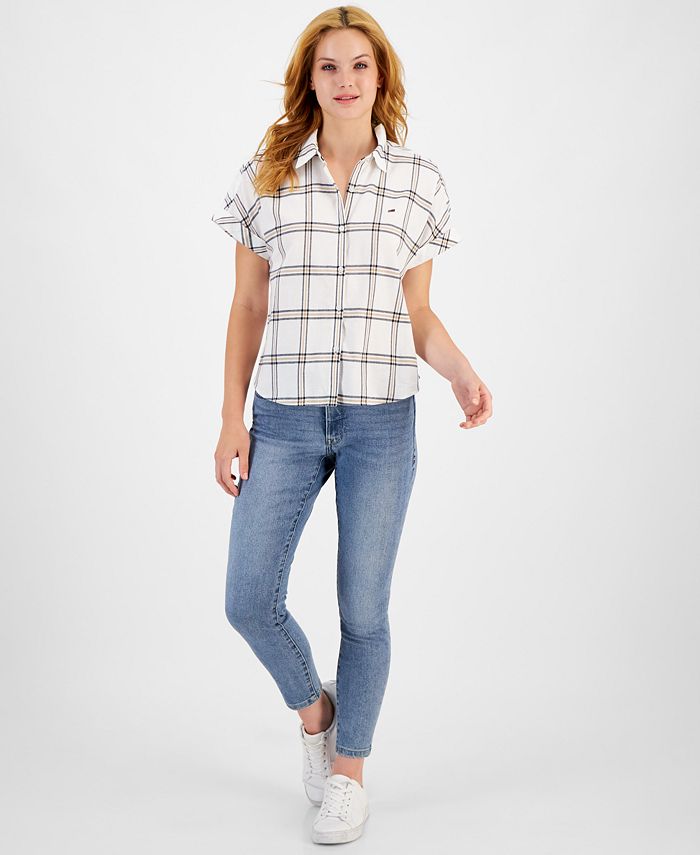 Tommy Jeans Women's Cotton Cuffed ShortSleeve Shirt Macy's