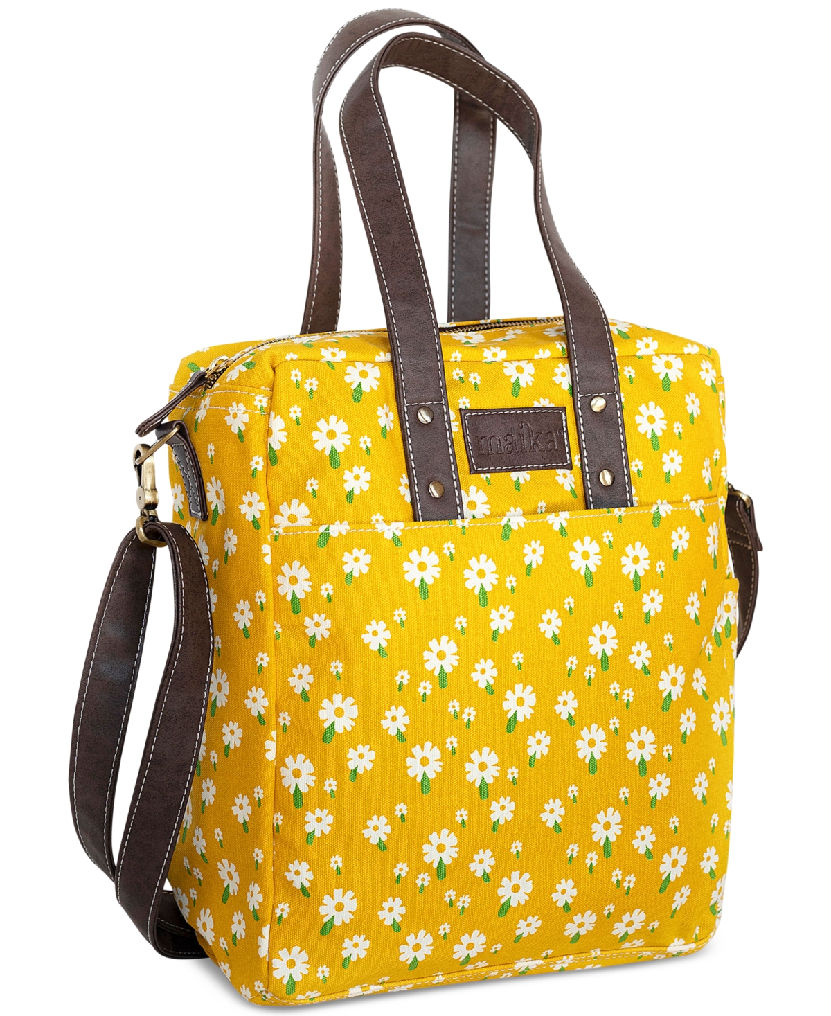 Maika Caramel Floral-print Canvas Commuter Tote Bag In Yellow