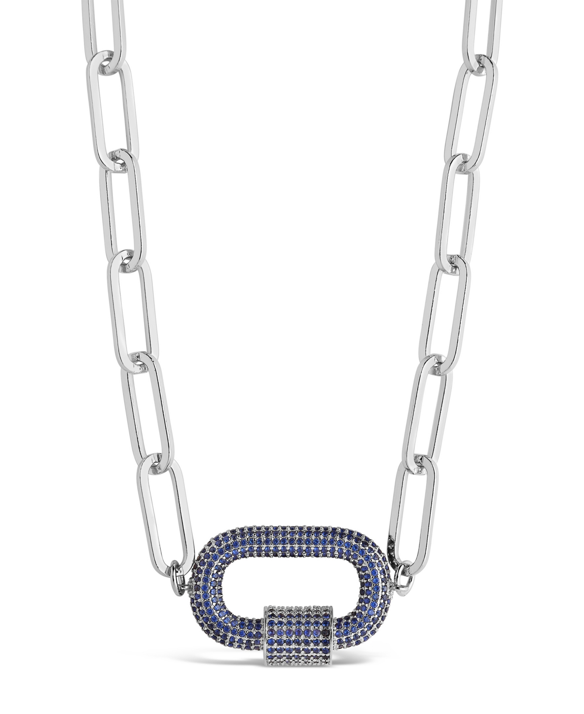Pave Cubic Zirconia Carabiner Linked Lock Necklace - Silver, Red