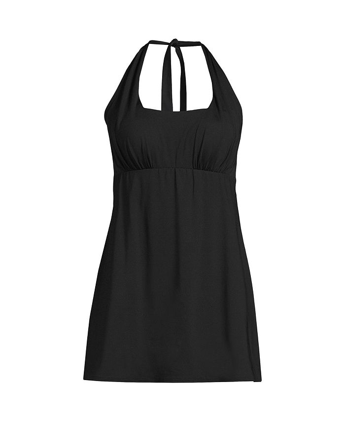 Lands' End Plus Size Square Neck Halter Swim Dress One Piece Swimsuit