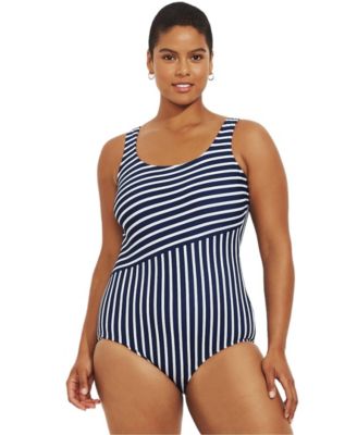 Plus Size Scoop Neck Tugless Sporty One Piece Swimsuit