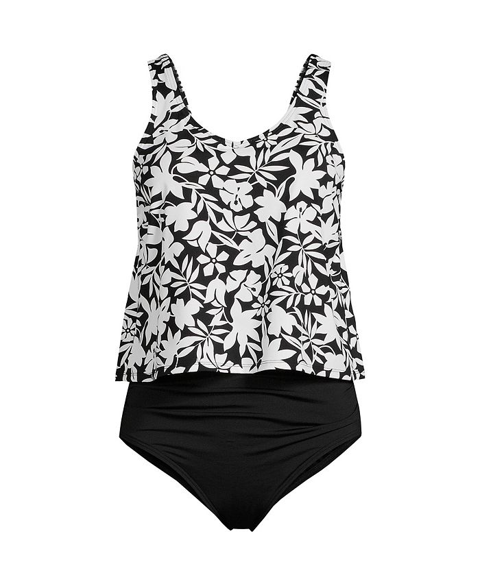 Lands' End Plus Size V-neck One Piece Fauxkini Swimsuit Faux Tankini ...