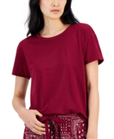Jenni Women's Graphic-Print Crewneck Pajama Top, Created for Macy's - Red Wine
