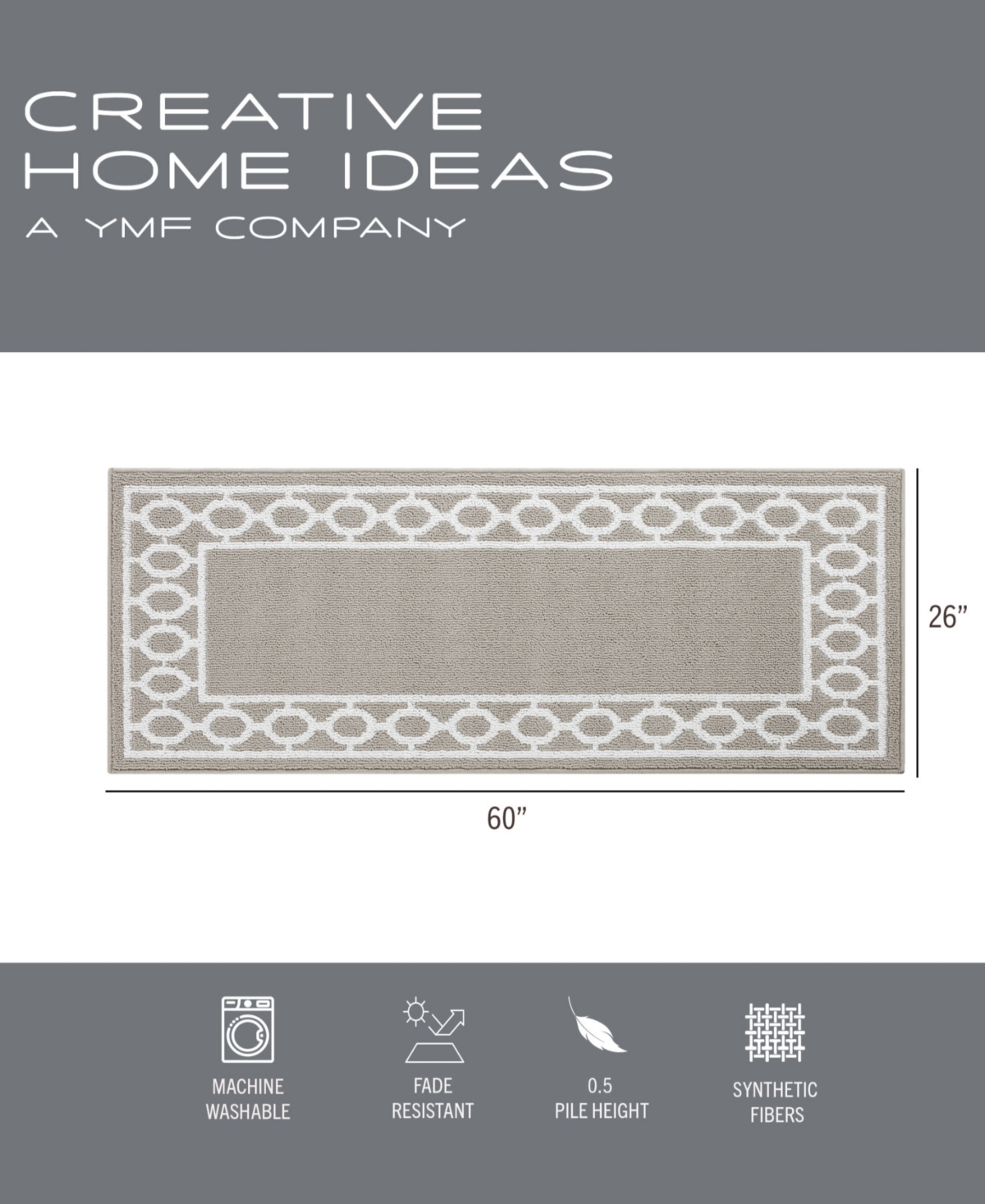 Jean Pierre Christine Trellis Border Tufted Runner Rug, - Light Gray and White