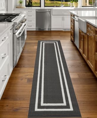 Double Line Border Tufted - Machine Washable Runner Rug, 26" x 96"