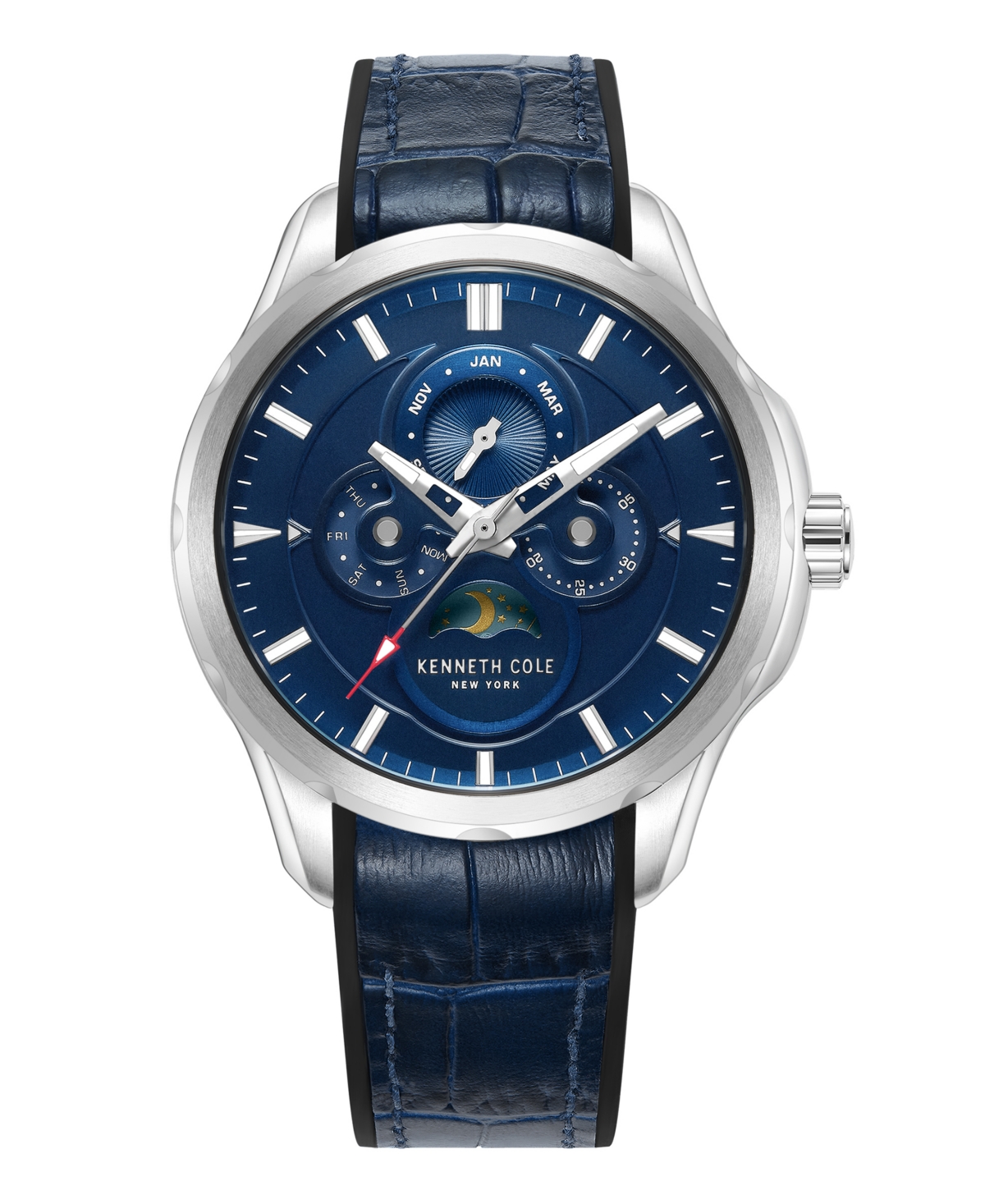 Kenneth Cole New York Men's Multifunction Dress Sport Blue Genuine Leather Watch 42mm