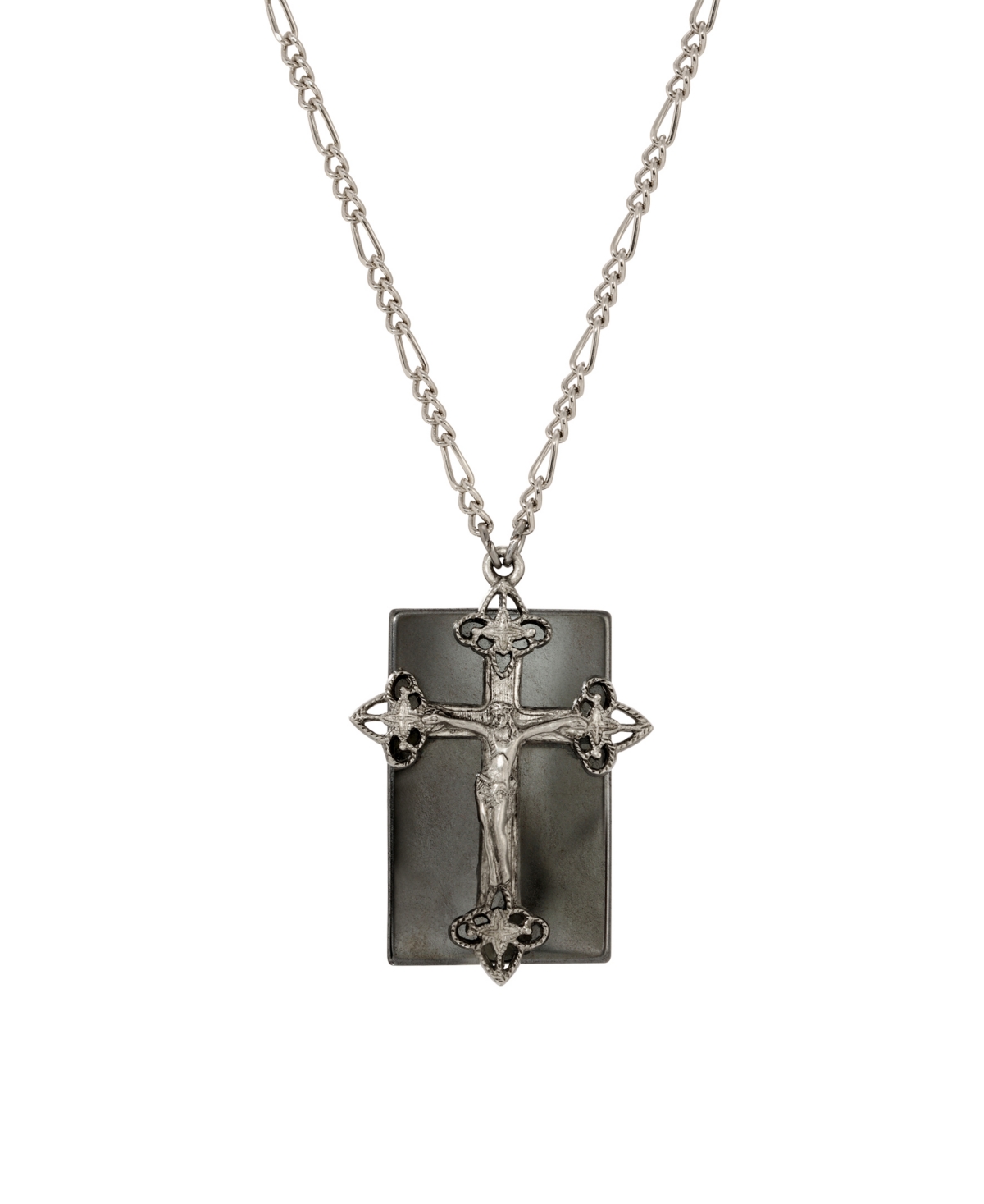 2028 Semi-precious Square Cross Necklace In Gray