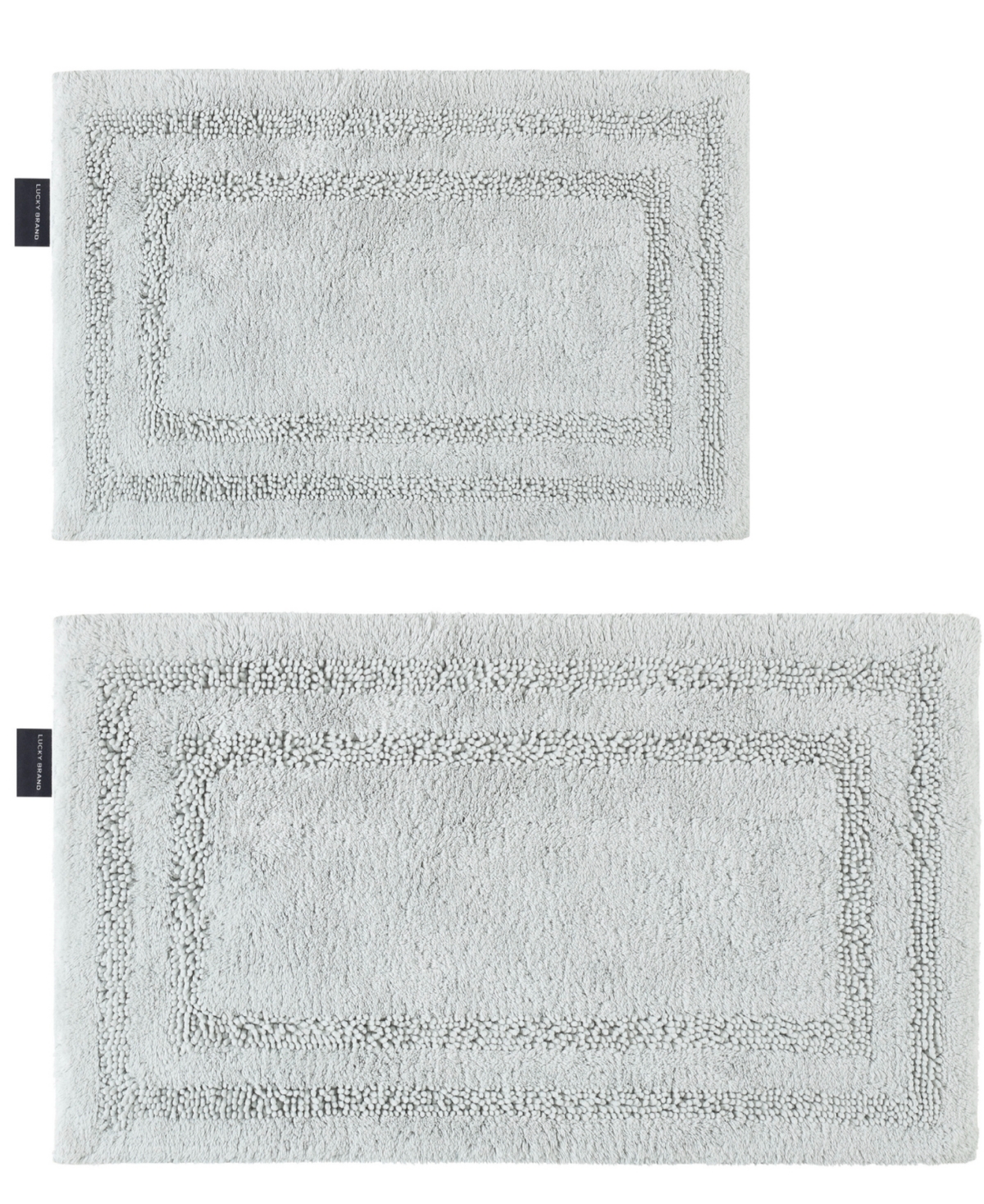 Lucky Brand Joanne Ringspun Double Border Chenille 2 Piece Bath Rug Set, 17" X 24" And 20" X 32" Bedding In Light Gray