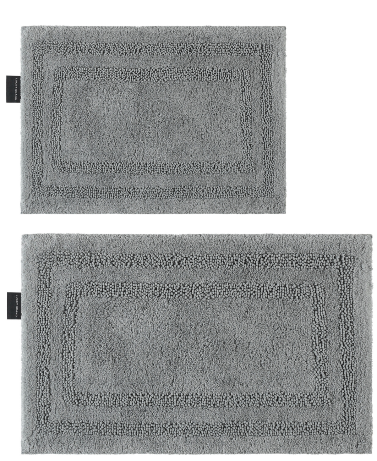 Lucky Brand Joanne Ringspun Double Border Chenille 2 Piece Bath Rug Set, 17" X 24" And 20" X 32" Bedding In Gray