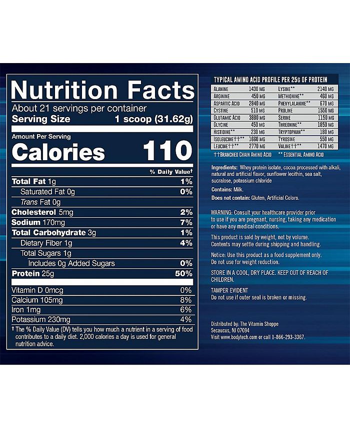 BodyTech Whey Protein Isolate Powder Rich Chocolate (1.5 lbs./21