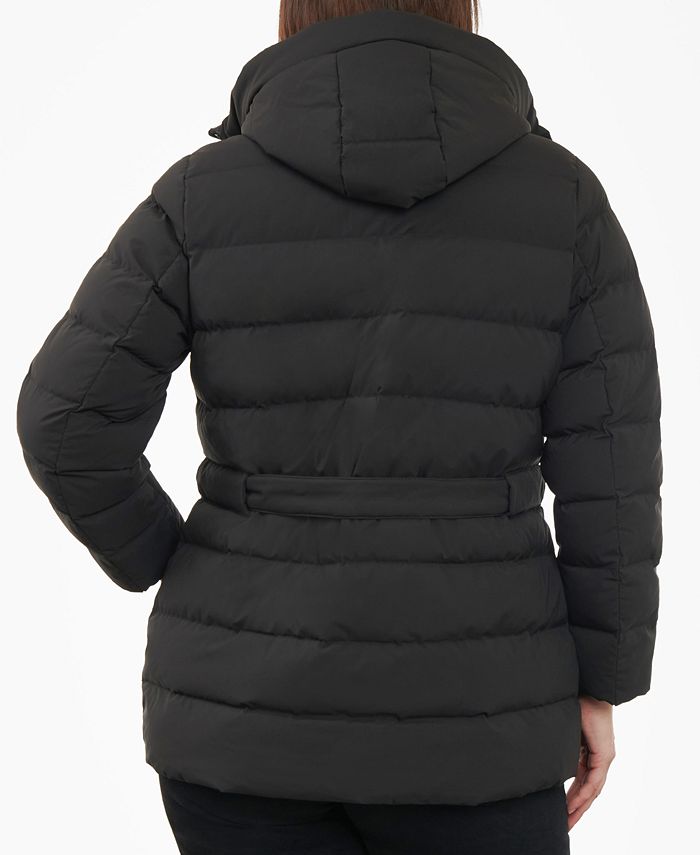 Plus Black Belted Puffer, Plus Size