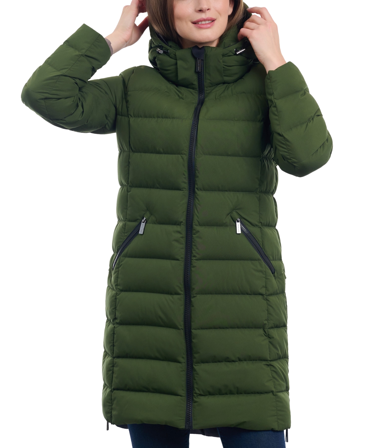Michael Kors Michael  Women's Plus Size Hooded Faux-leather-trim Puffer Coat, Created For Macy's In Jade
