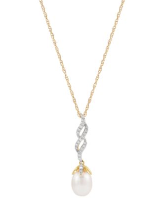 Honora - Cultured Freshwater Pearl (8mm) & Diamond (1/6 ct. t.w.) Twist 18" Pendant Necklace in 10k Gold