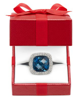 EFFY&reg; London Blue Topaz (12-1/3 ct. t.w.) & Diamond (1-1/5 ct. t.w.) Halo Statement Ring in 14k White Gold (Also available in 14k Gold)