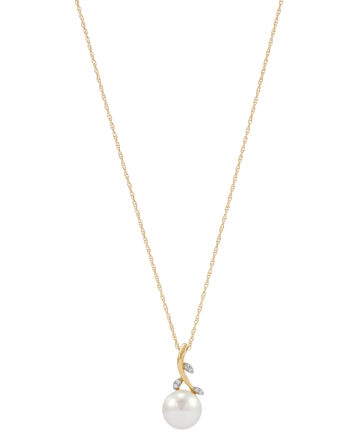 Cultured Freshwater Button Pearl (8mm) & Diamond Accent Vine 18" Pendant Necklace in 10k Gold - Gold