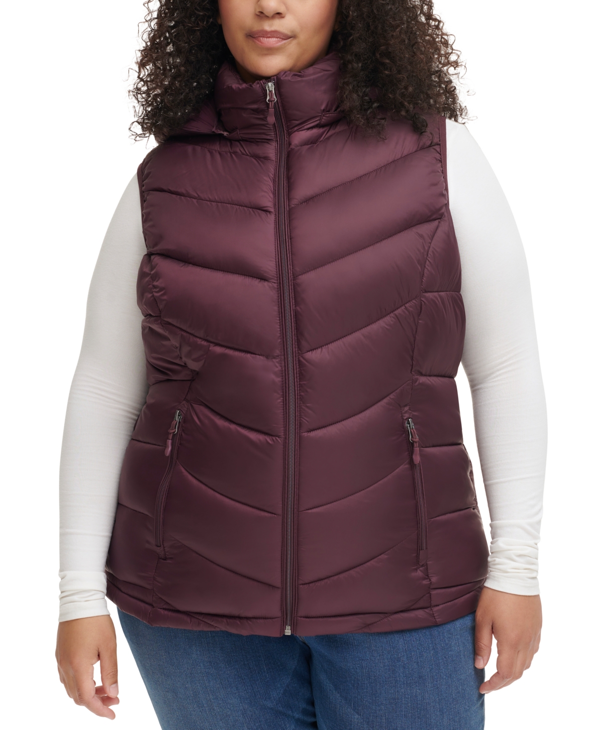 Charter Club Women's Plus Size Packable Hooded Puffer Vest, Created For Macy's In Deep Plum