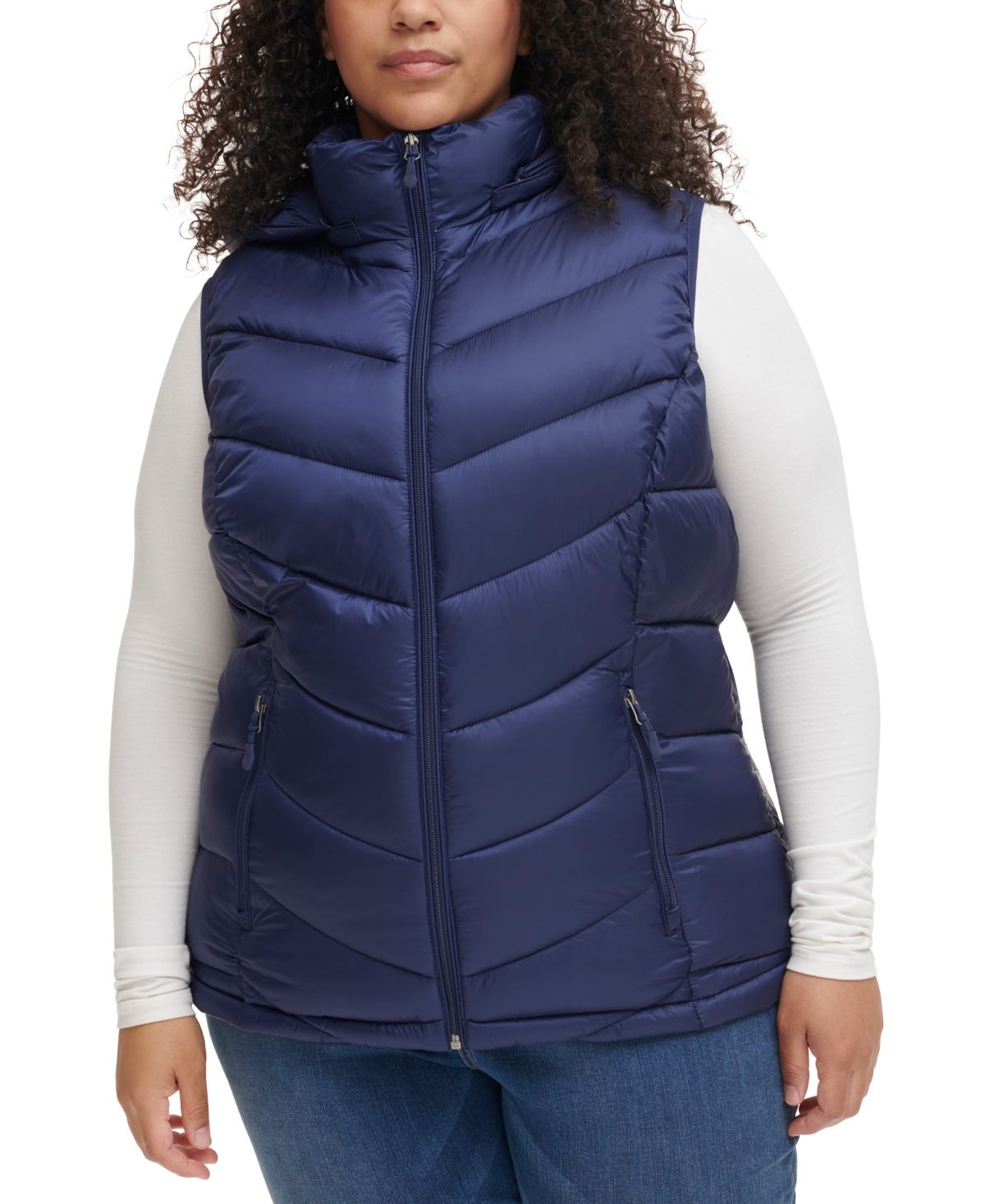 Charter Club Women's Plus Size Packable Hooded Puffer Vest, Created For Macy's In Marine