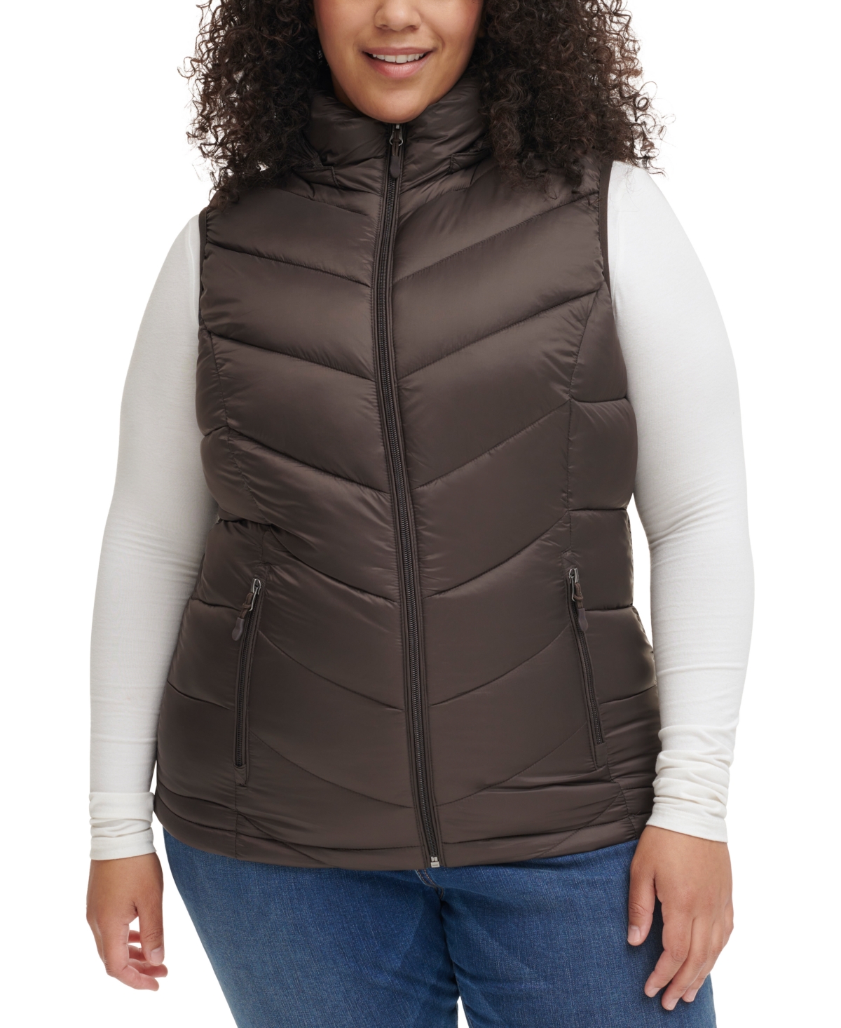 Charter Club Women's Plus Size Packable Hooded Puffer Vest, Created For Macy's In Chocolate