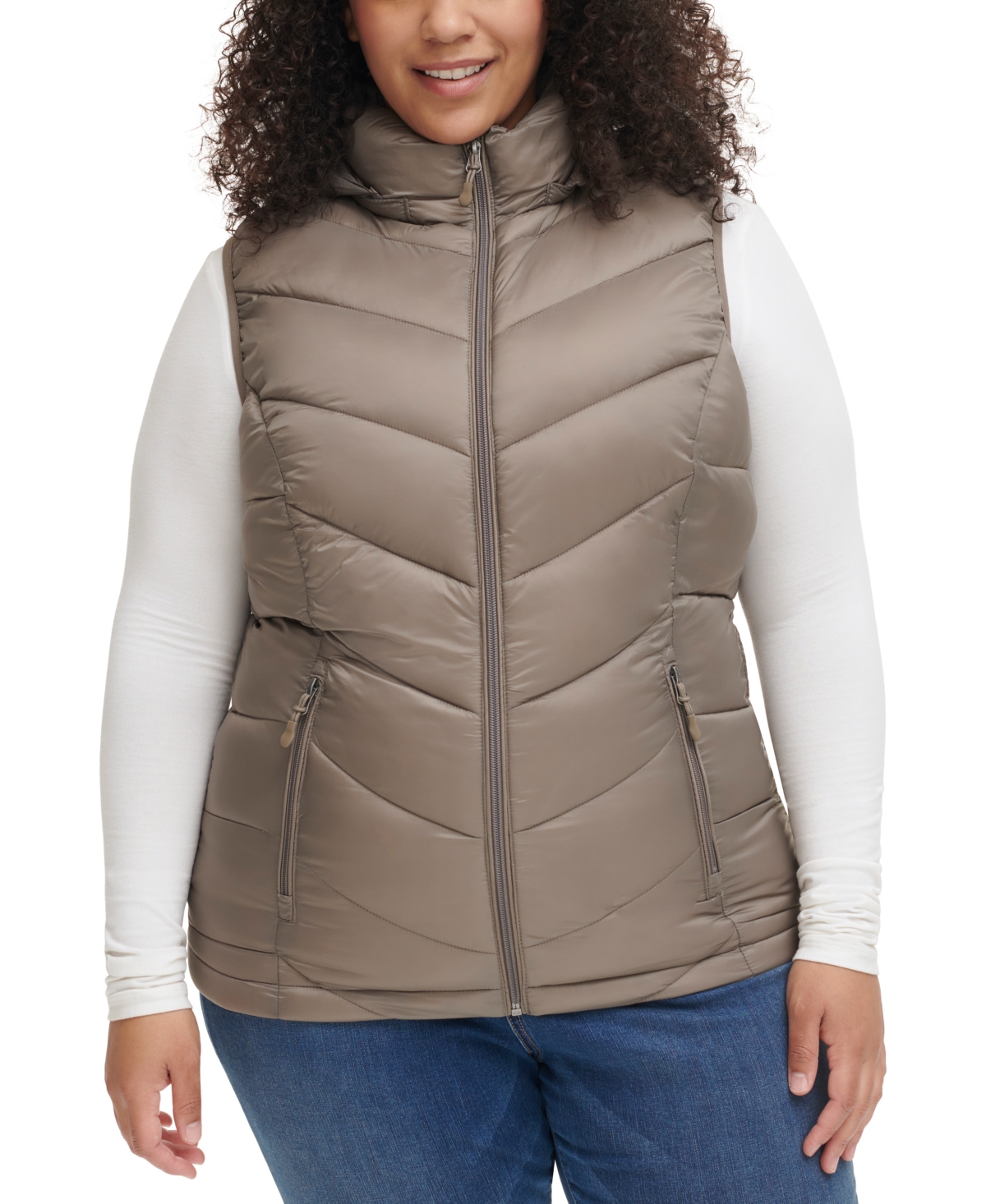 Charter Club Women's Plus Size Packable Hooded Puffer Vest, Created For Macy's In Taupe