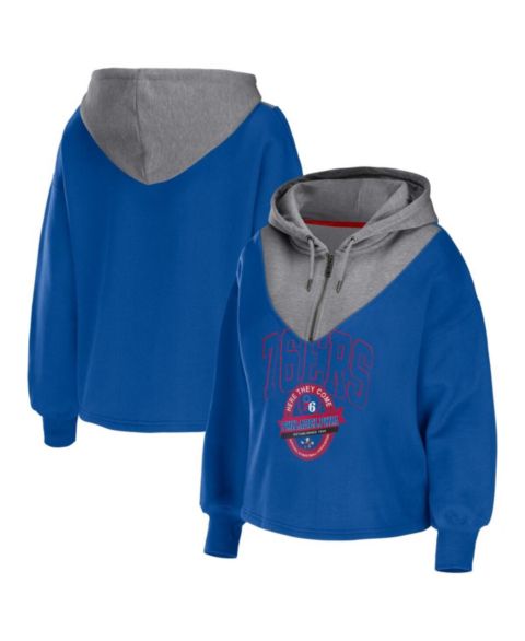 Женские худи WEAR by Erin Andrews Women's Royal Philadelphia 76ers Pieced Quarter-Zip Jacket