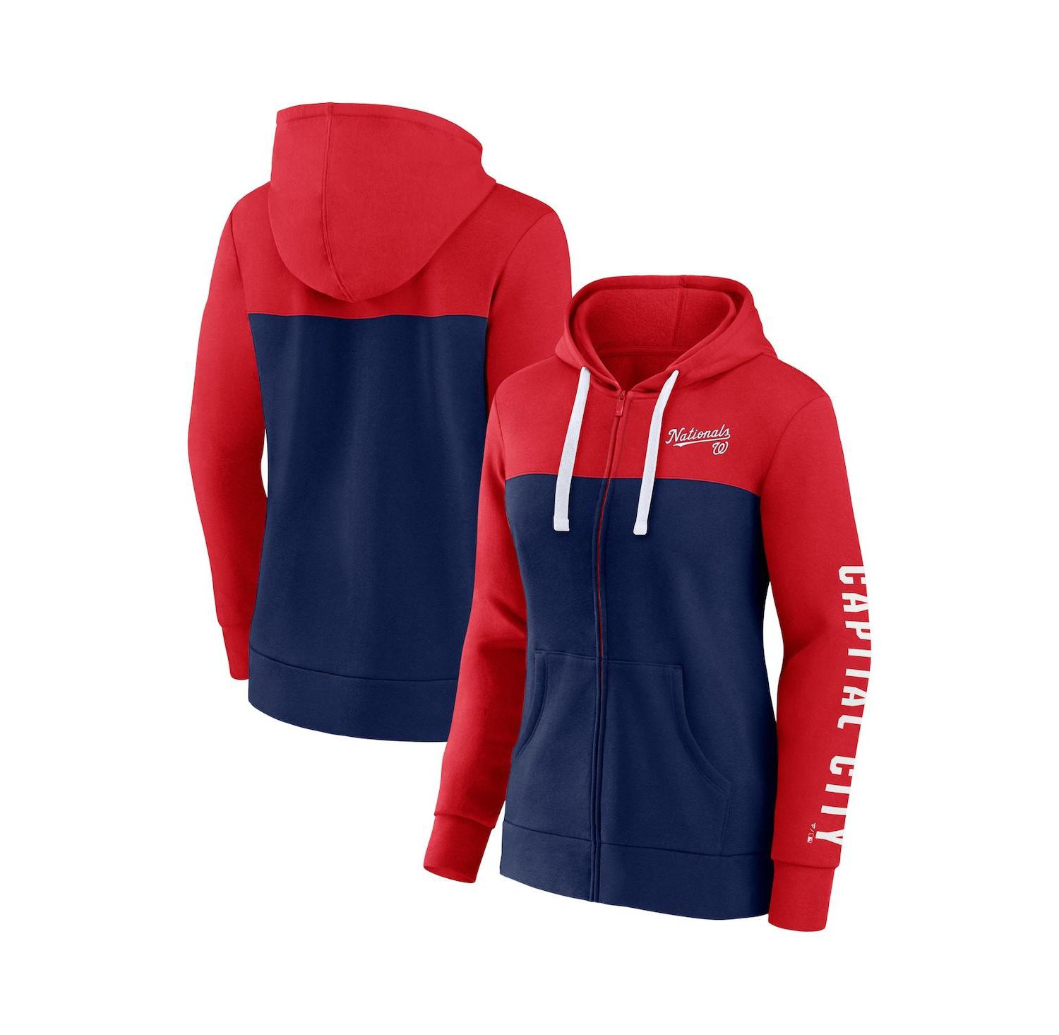 Women's Red, Navy Washington Nationals Take The Field Colorblocked Hoodie Full-Zip Jacket