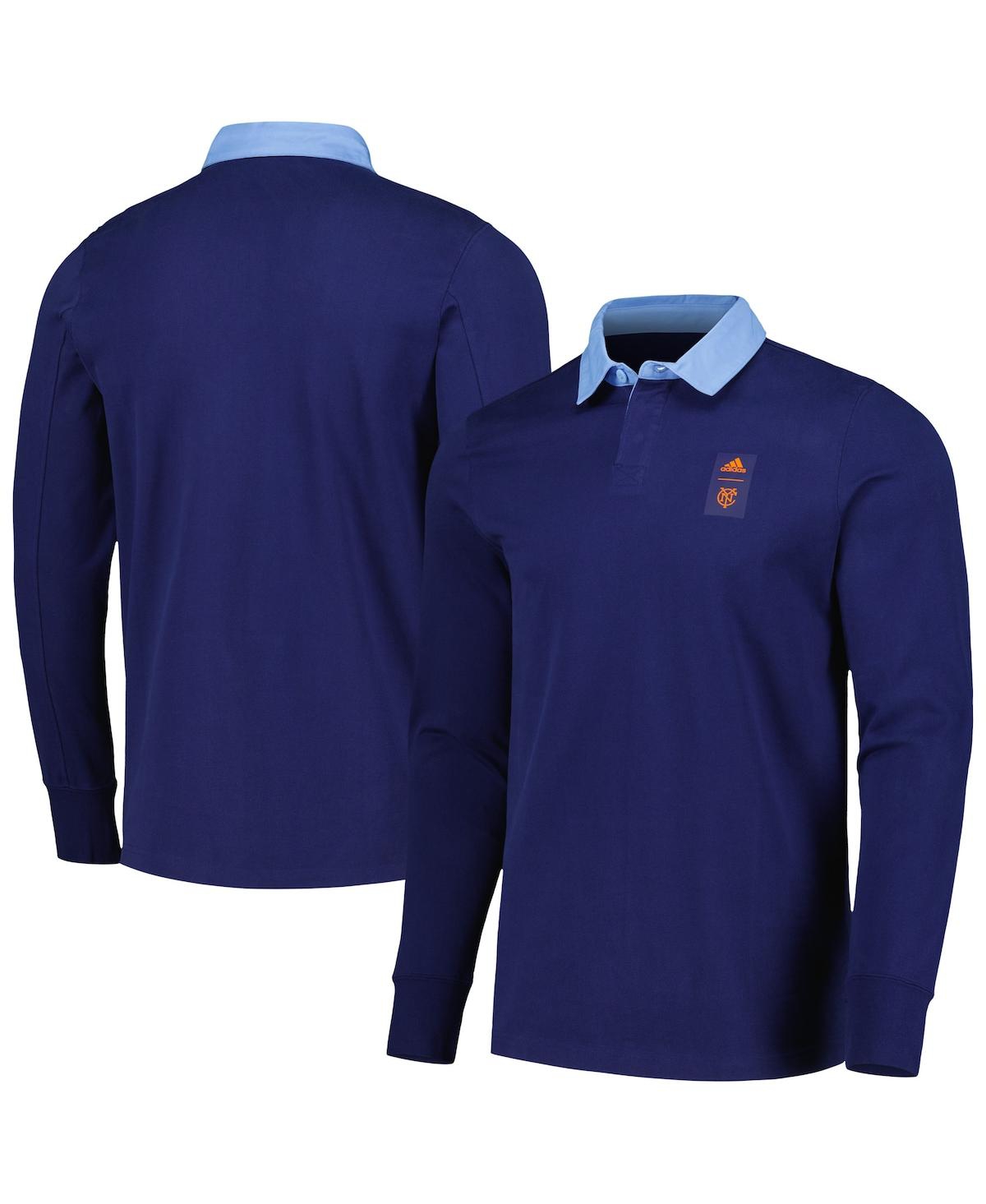 Men's adidas 2023 Player Navy New York City Fc Travel Long Sleeve Polo Shirt - Navy