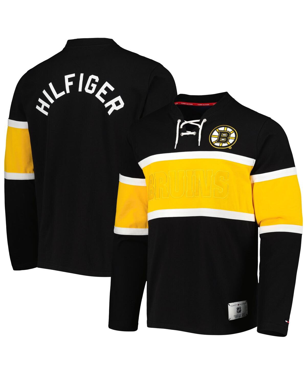 Shop Tommy Hilfiger Men's  Black Boston Bruins Walter Lace-up Long Sleeve Top