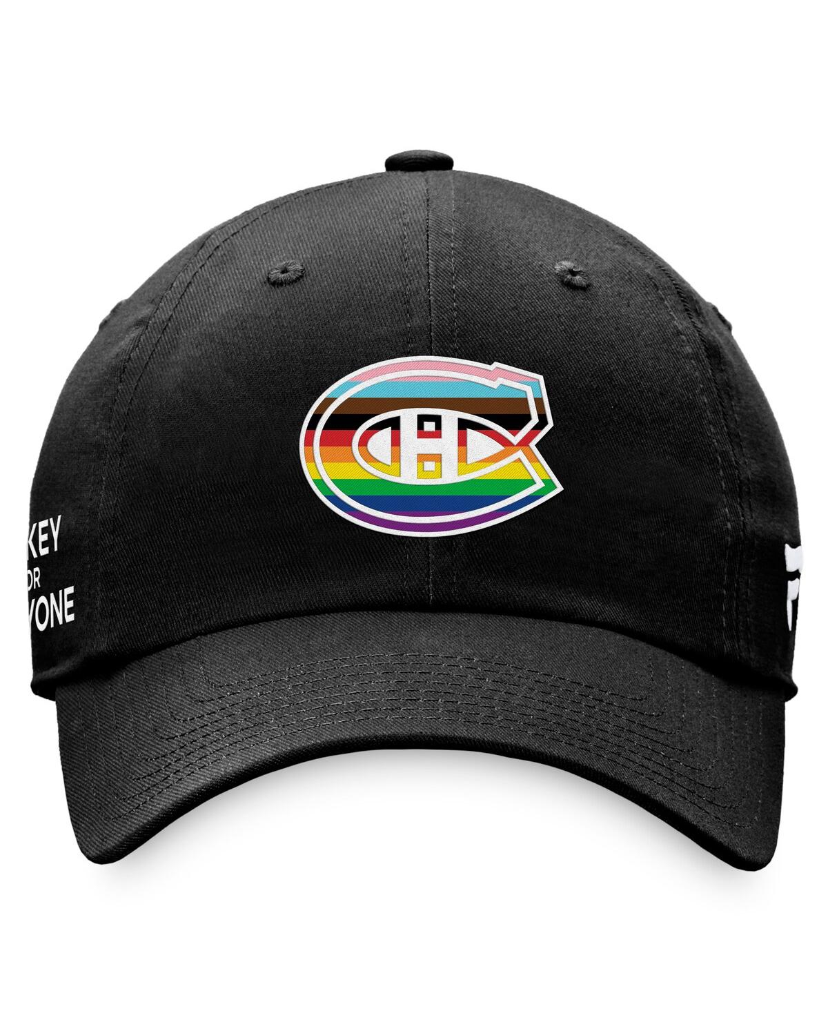 Shop Fanatics Men's  Black Montreal Canadiens Team Logo Pride Adjustable Hat