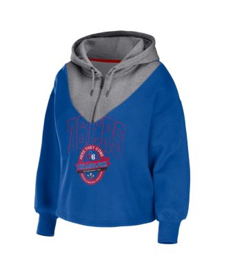 Women's Royal Philadelphia 76ers Pieced Quarter-Zip Hoodie Jacket