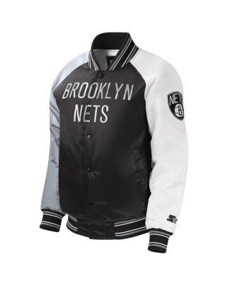 Big Boys and Girls Black Brooklyn Nets Raglan Full-Snap Varsity Jacket