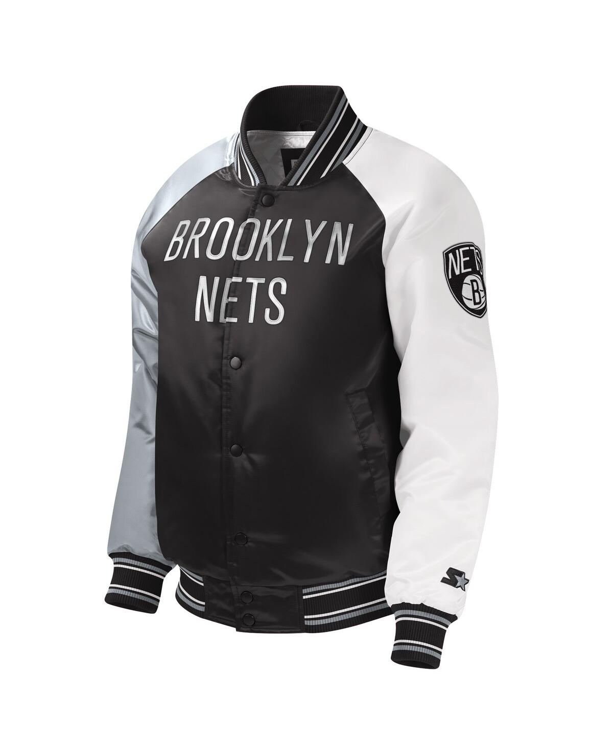 Shop Starter Big Boys And Girls  Black Brooklyn Nets Raglan Full-snap Varsity Jacket