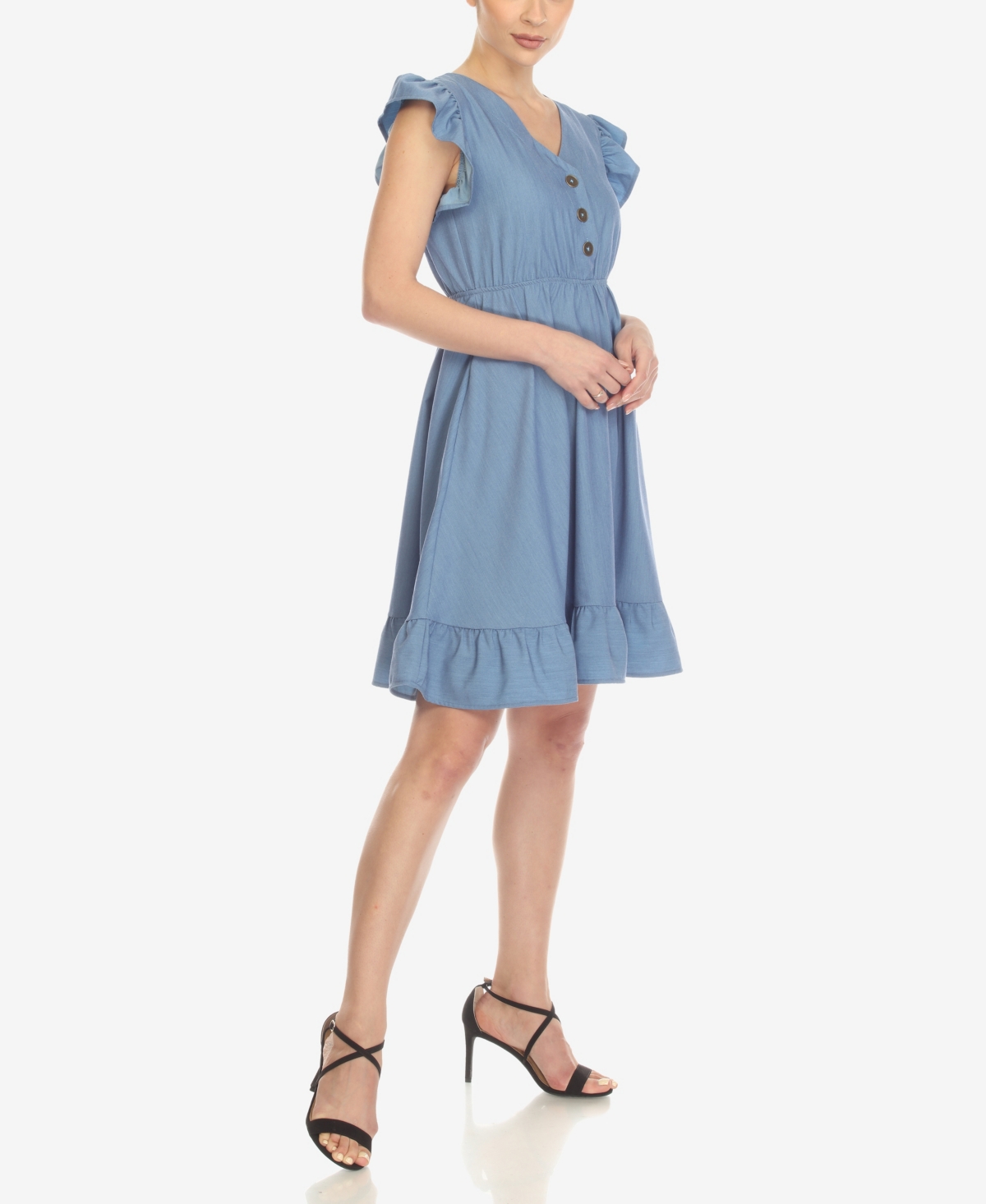 White Mark Women's Ruffle Sleeve Knee-Length Dress