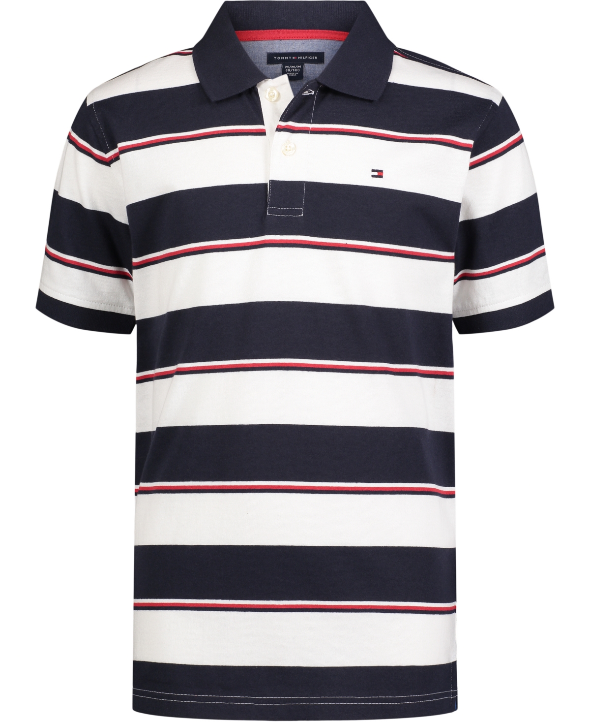 Tommy Hilfiger Big Boys Short Sleeves Striped Polo T-shirt In Snow White