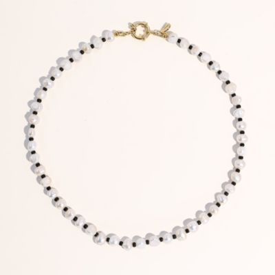 Japanese Black Beaded And Freshwater Pearl Stainless Steel Necklace