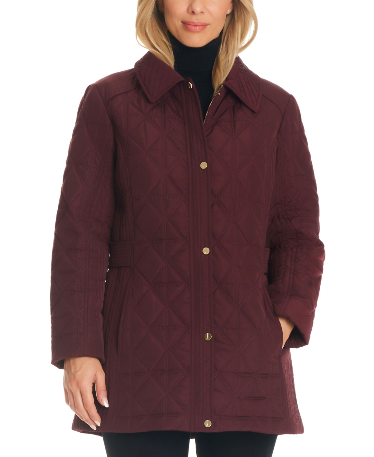 Jones New York Women's Hooded Quilted Coat In Ruby Port