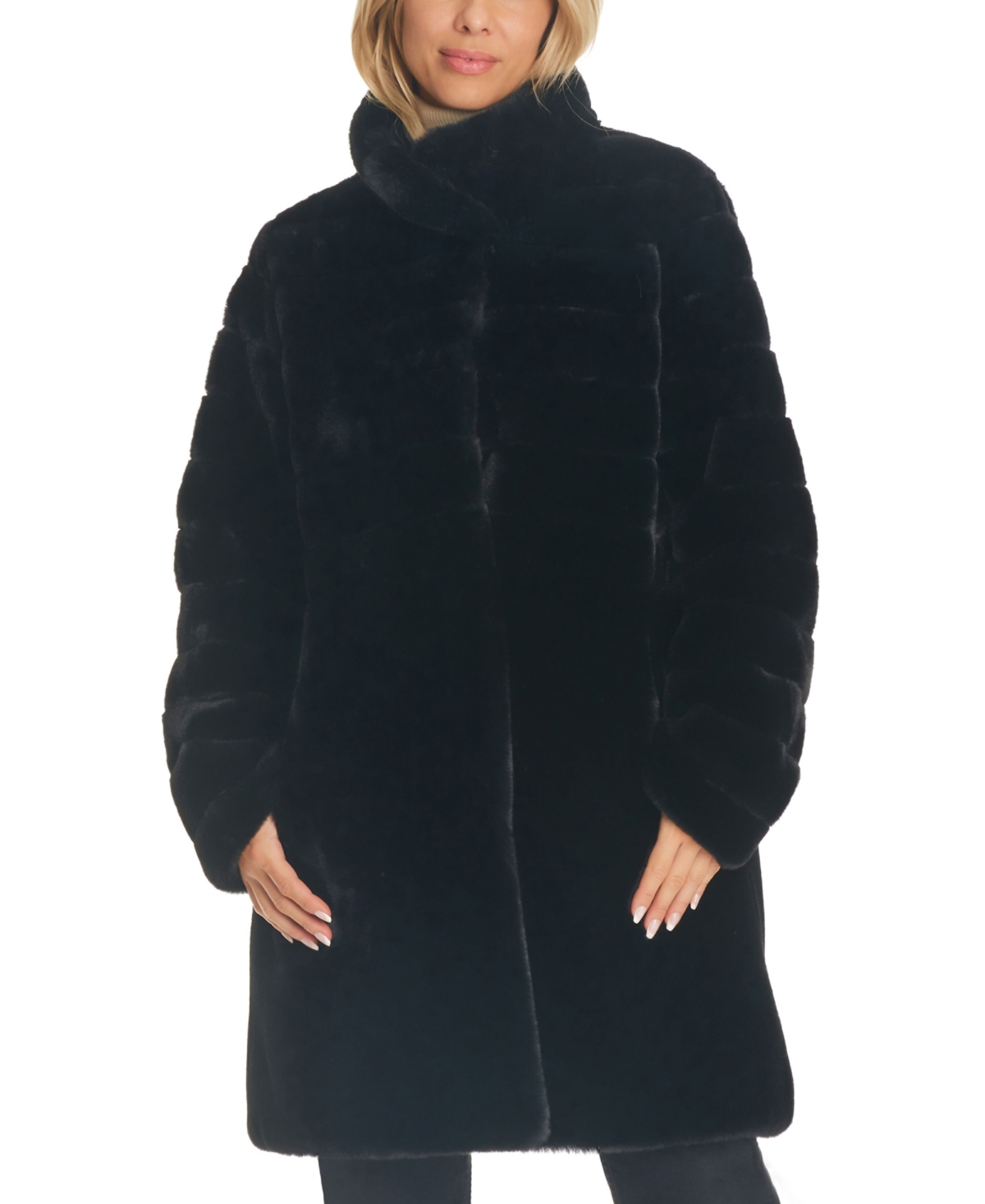 Women's Petite Faux-Fur Coat - Black