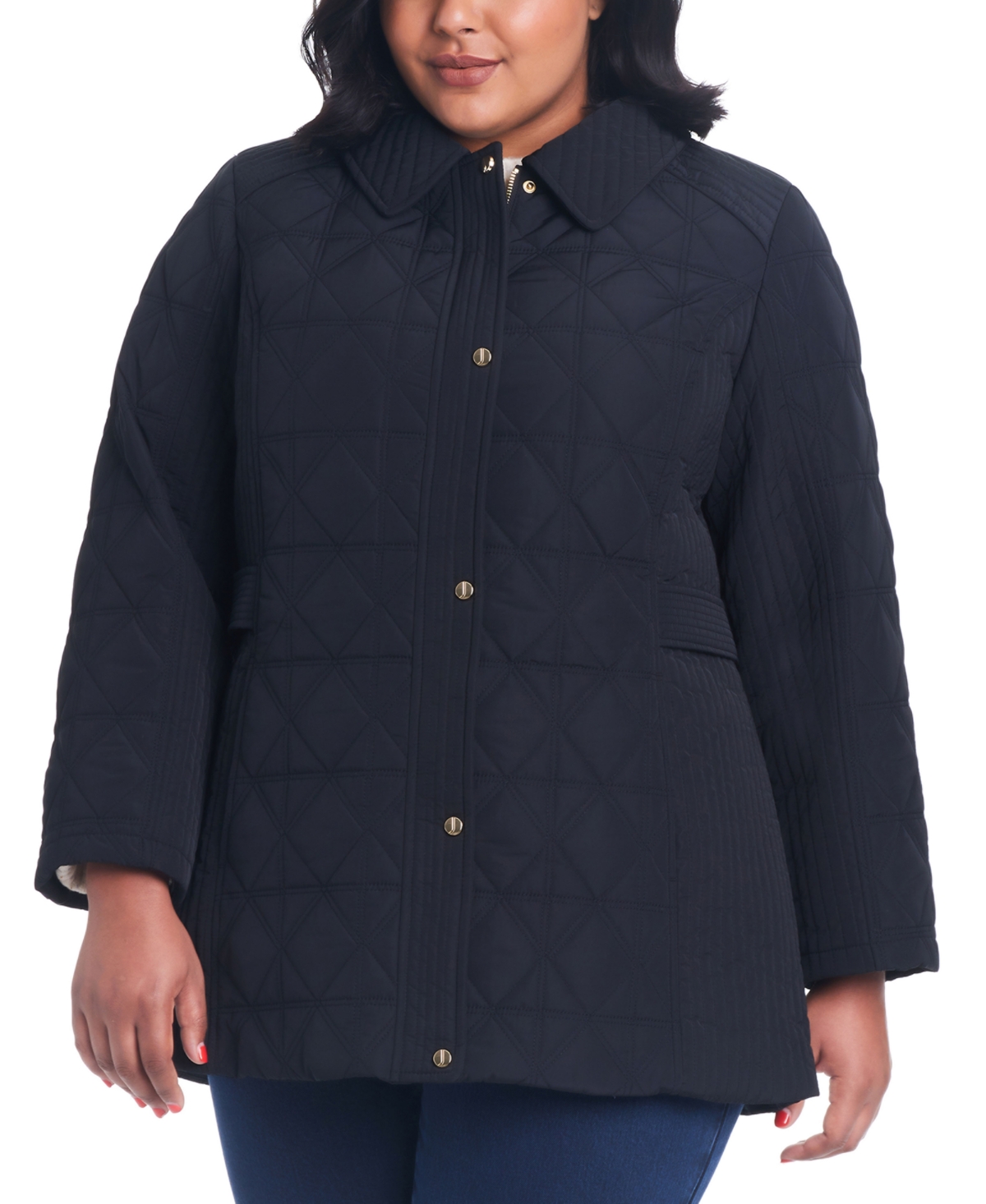 Women's Plus Size Hooded Quilted Coat - Deep Navy
