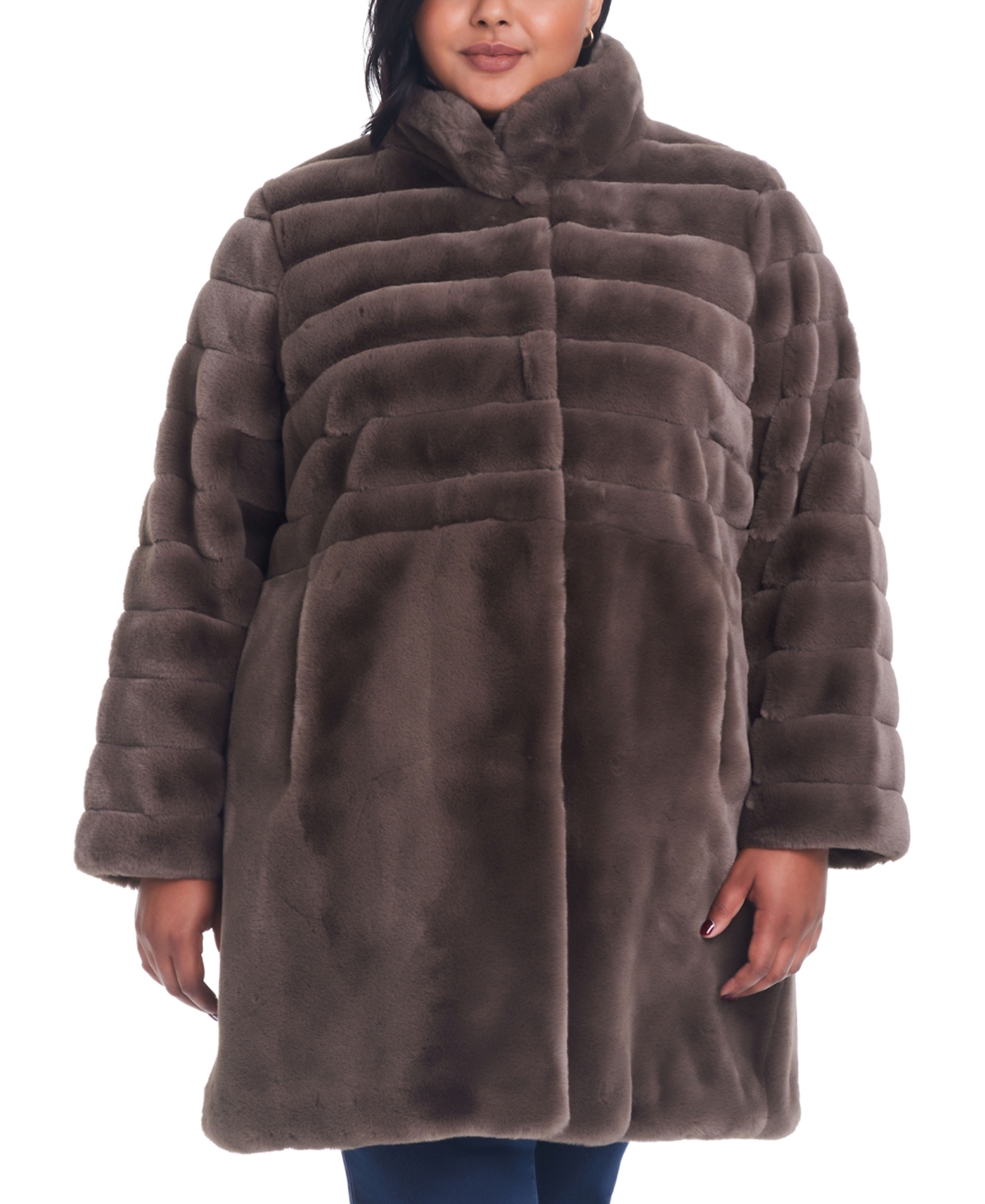 Shop Jones New York Women's Plus Size Faux-fur Coat In Taupe