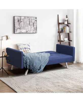 Convertible Futon Sofa Bed Folding Recliner USB Ports&Power Strip