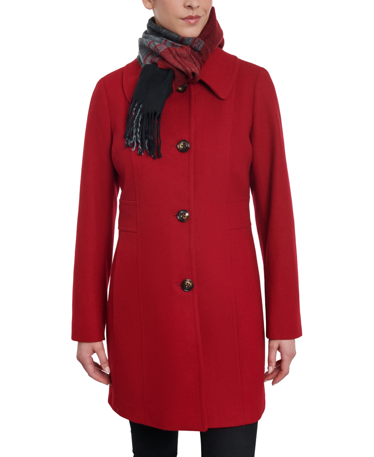London Fog Women's Single-breasted Peacoat & Scarf In Red